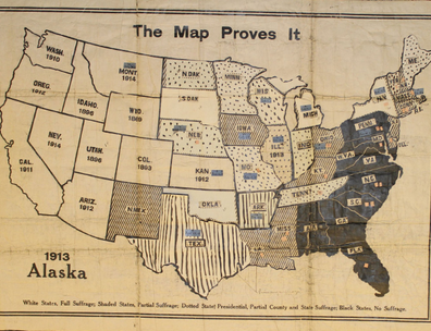 Progressive era map showing which states had adopted women's suffrage