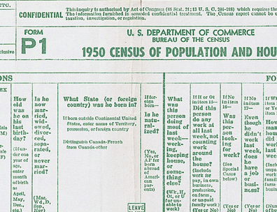 View of the 1950 Census Population Schedule, focused on the form title and some of the field names.