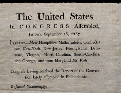 Broadside sending the Constitution to the states for ratification