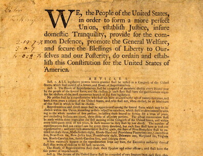 Scan of the US Constitution, printed in September 1787.