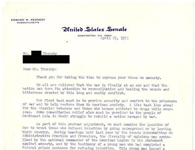 Letter on US Senate letterhead discussing care for Vietnam War veterans