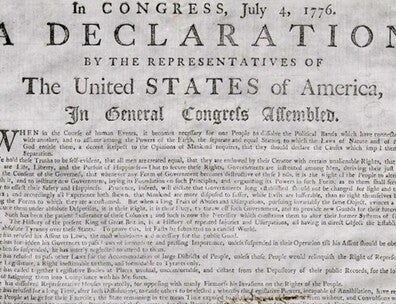 detail of the Declaration of Independence (printed by Peter Timothy in Charleston, South Carolina, in August 1776