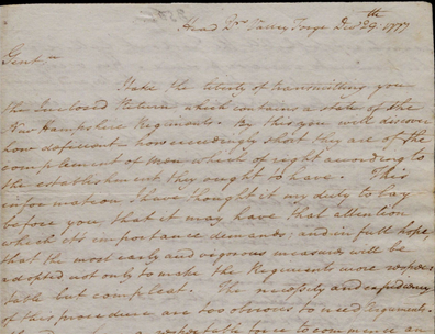 Letter by George Washington about the state of his troops