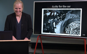 Margaret O'Mara lecturing as part of the Making Modern America seminar