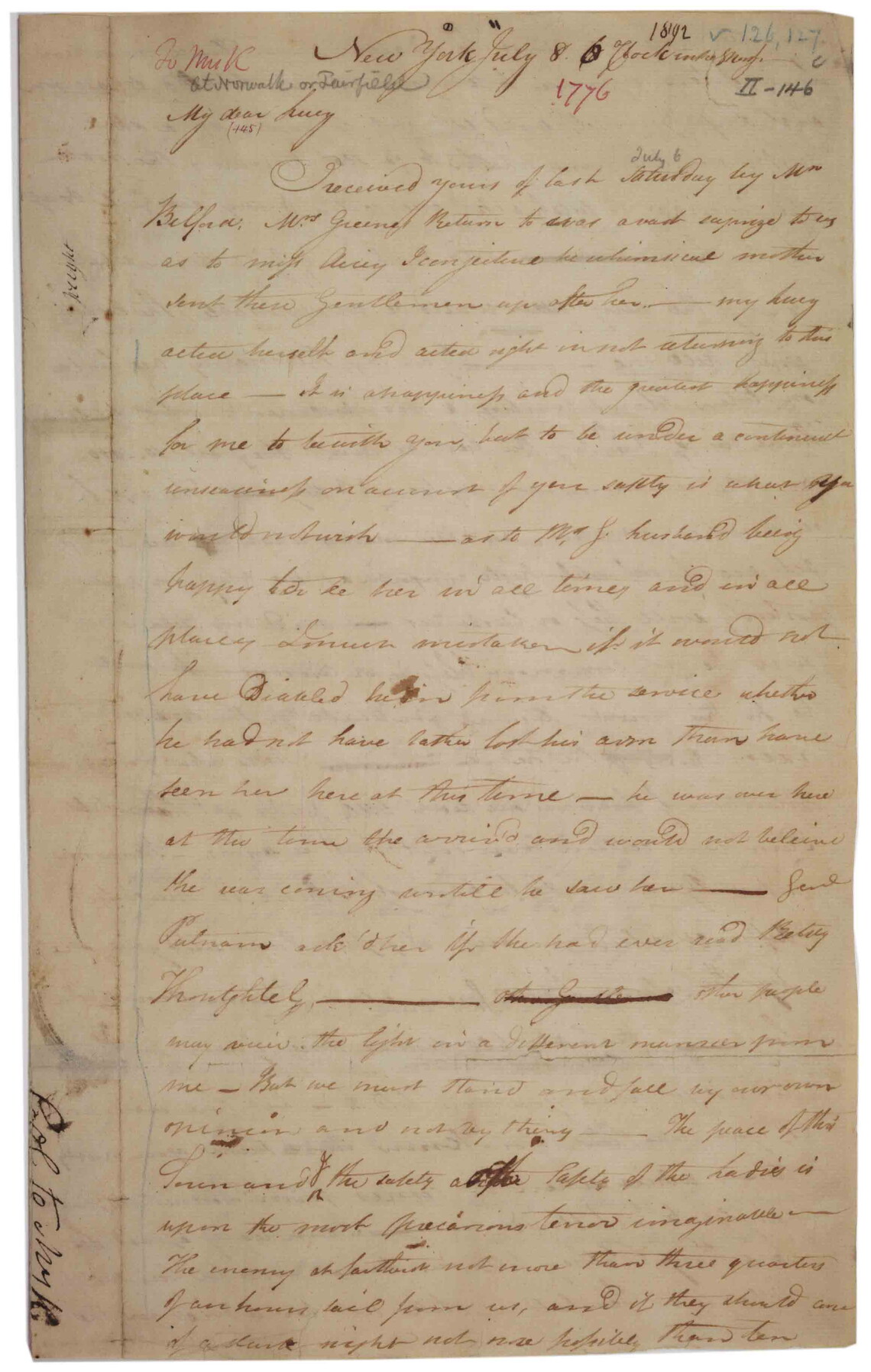 First page of a manuscript letter from Henry Knox to Lucy Knox