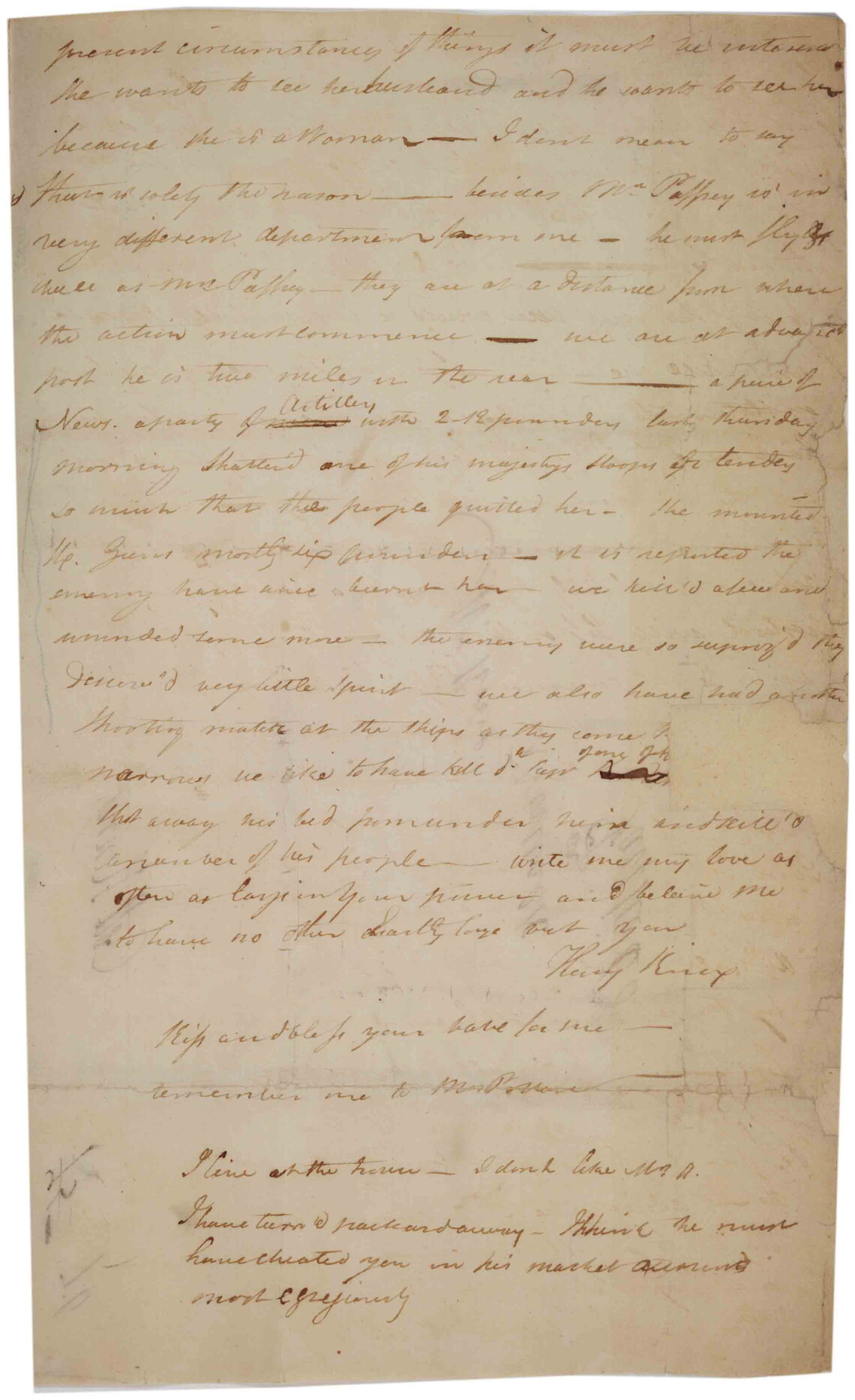 Third page of a manuscript letter from Henry Knox to Lucy Knox