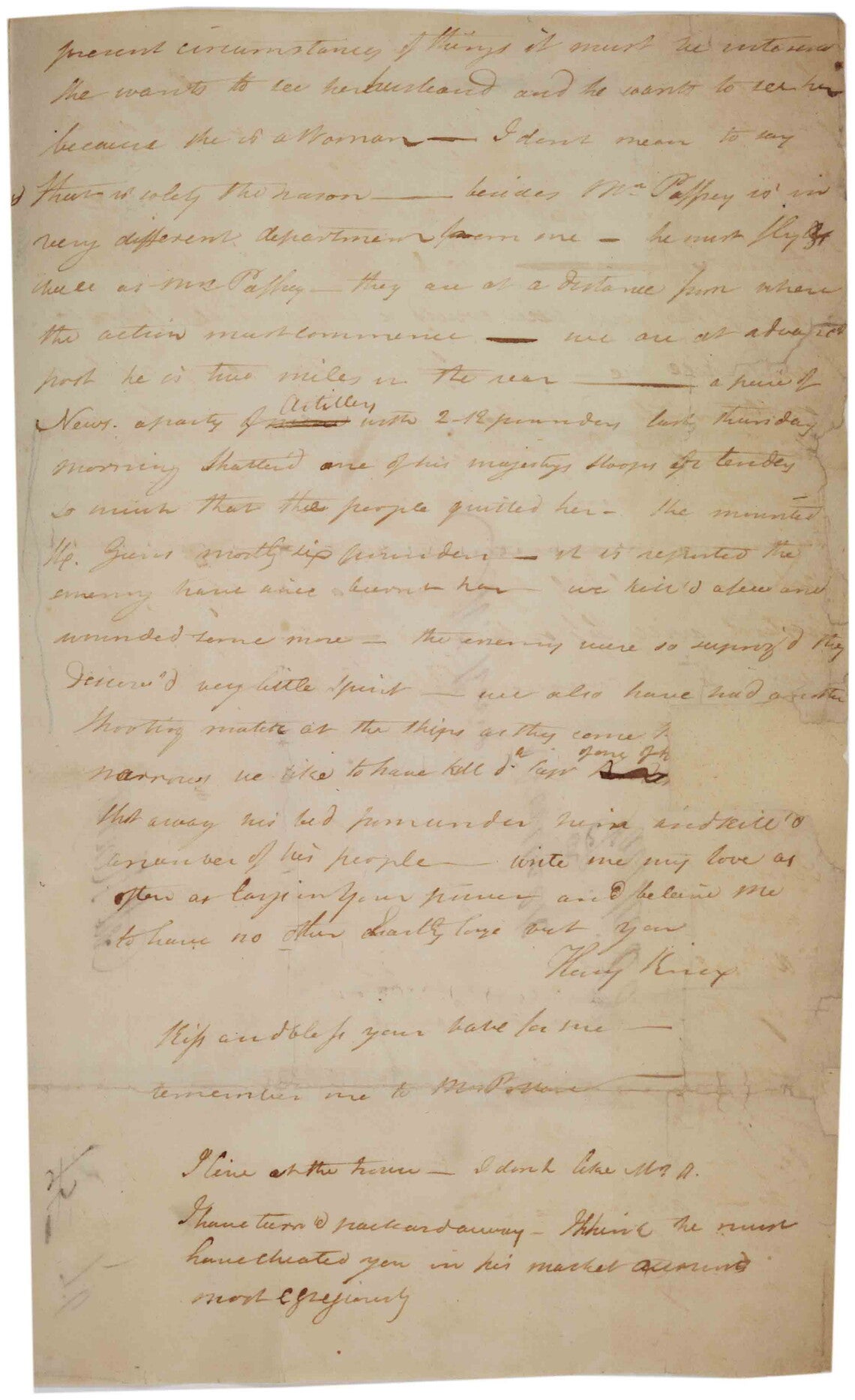 Third page of a manuscript letter from Henry Knox to Lucy Knox