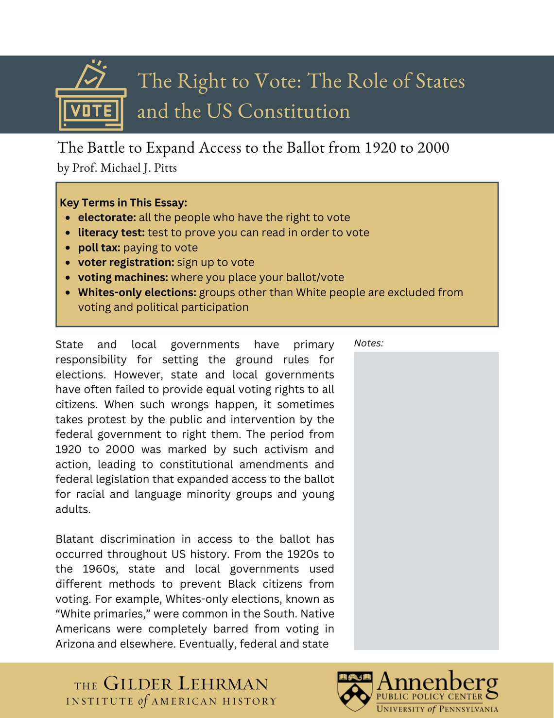 Image of "The Battle to Expand Access to the Ballot from 1920 to 2000." A PDF is available at the next page.