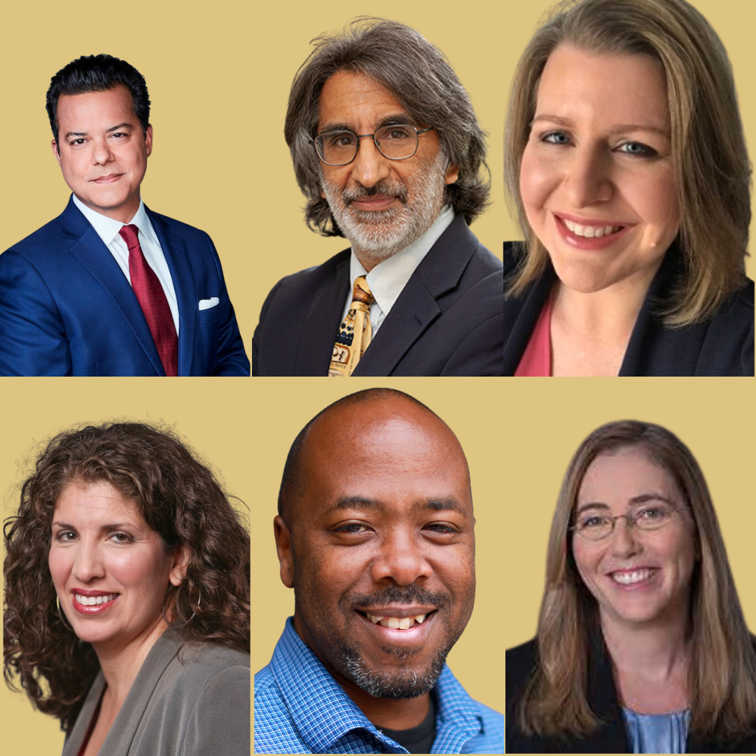 Clockwise from top left: Forum moderator John Avlon; Akhil Reed Amar; Nicole Hemmer; Jeanette Senecal; Bertrall Ross; Judge Myrna Perez