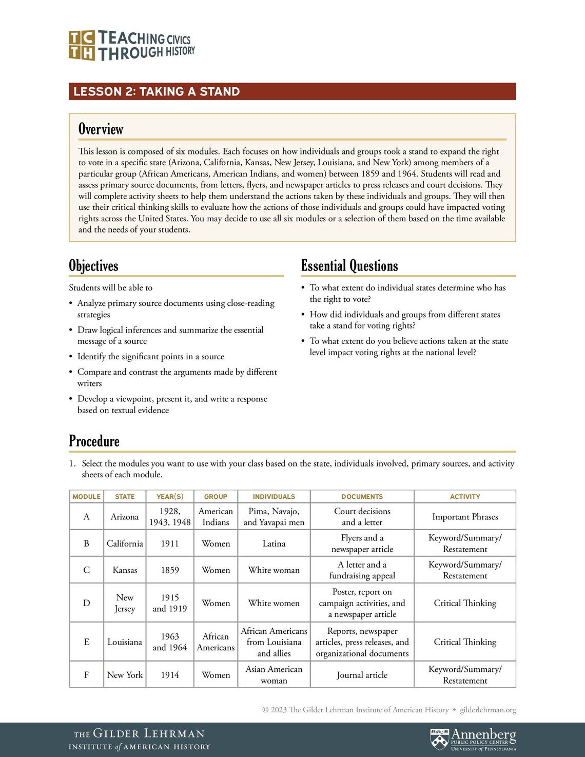 Taking a Stand overview