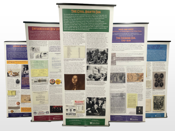 View of six panels from the "Who Can Vote?" traveling exhibition