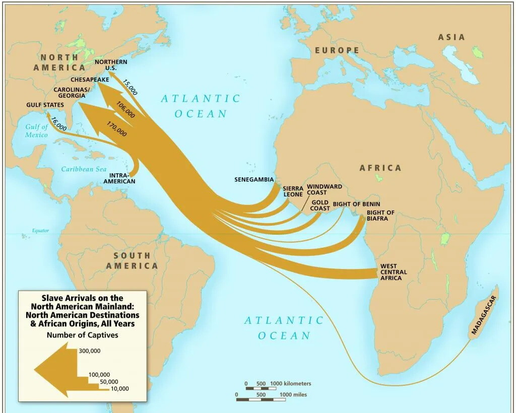 Slave Arrivals on the North American Mainland, map, <i>Atlas of the Transatlantic Slave Trade</i>, by David Eltis and David Richardson (New Haven, CT: Yale University Press, 2010).