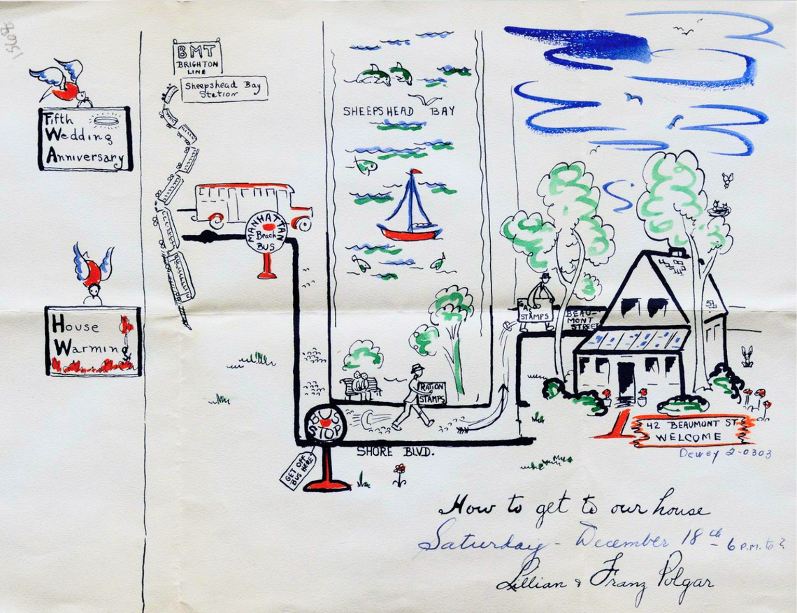 View of hand-drawn house with its street address visible.