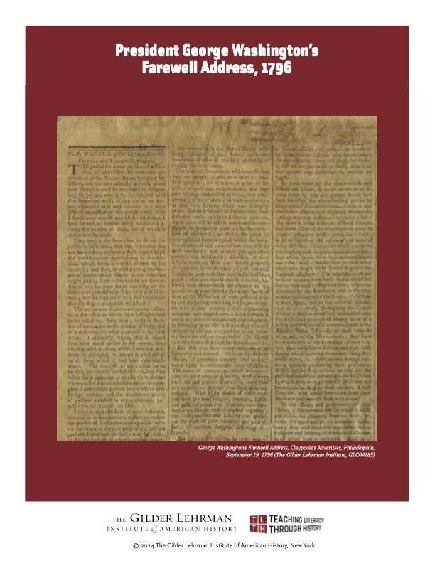 Typed copy of President George Washington's Farewell Address, 1796, Claypoole's Advertiser