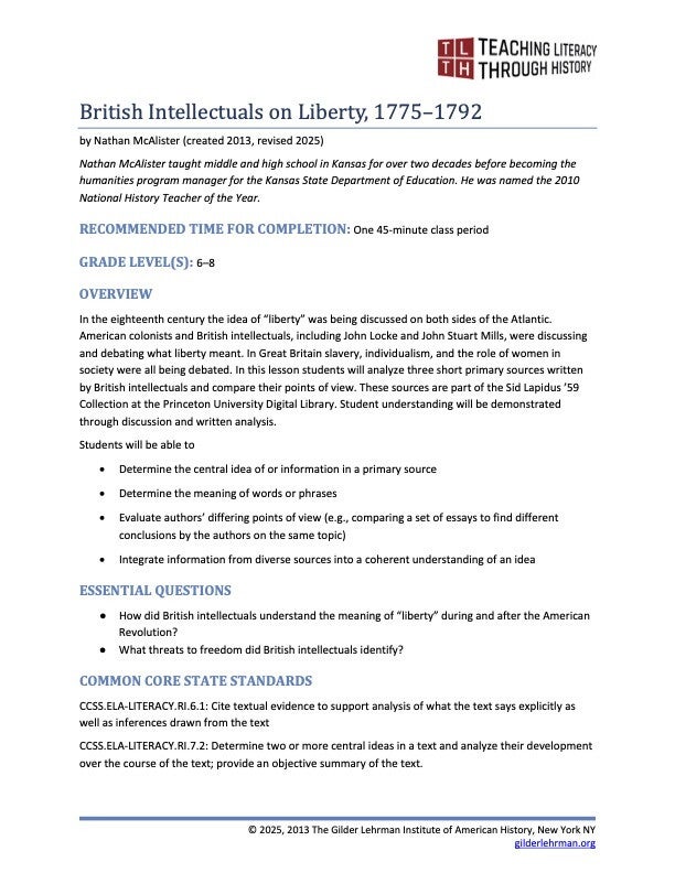 First page of lesson plan
