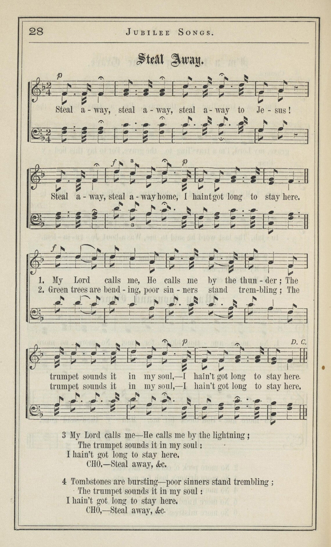 Sheet music for the song "Steal Away."