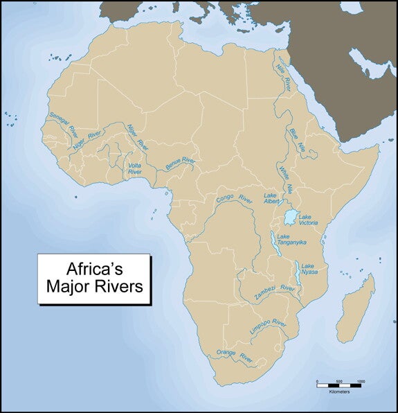 Map of Africa noting the major rivers.