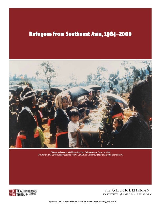 cover of lesson plan featuring a photo of refugees celebrating Hmong New Year