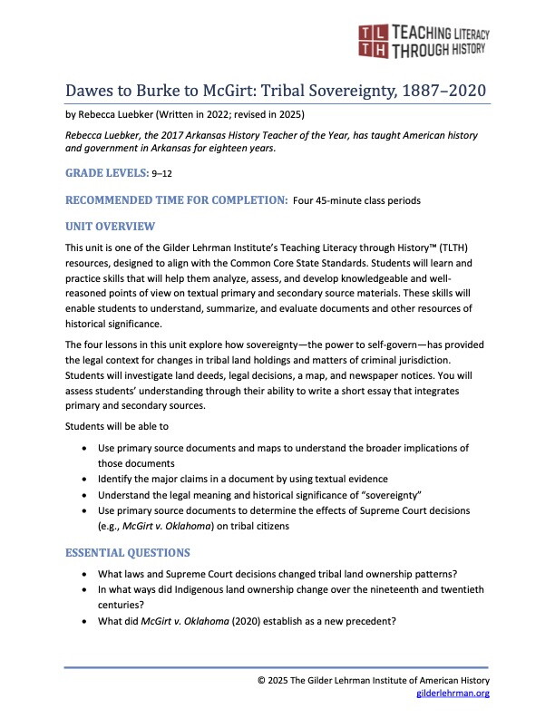 First page of lesson plan