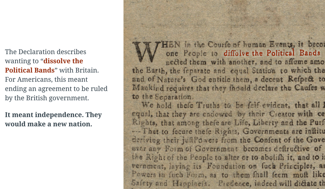 Screenshot of the digital exhibition focused on slide about dissolving the Political Bands