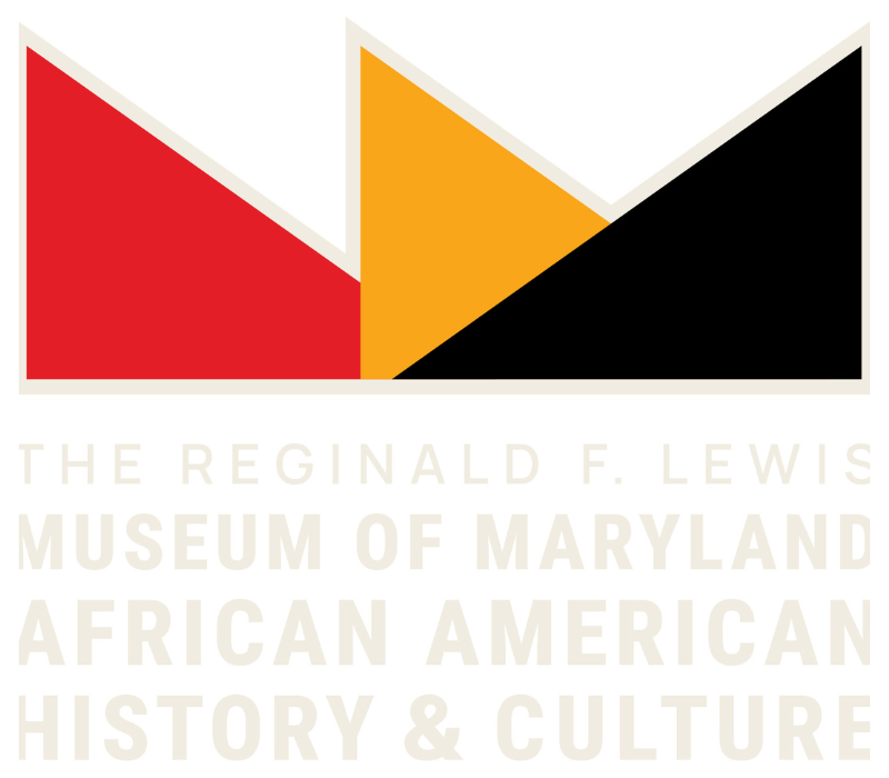 Three right triangles, in red, yellow, and black, above beige text reading "The Reginald F. Lewis Museum of African American History & Culture."