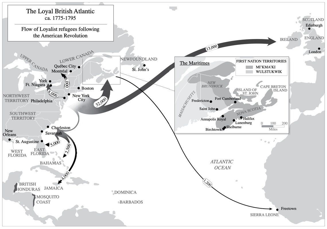 Map showing migration flows of Loyalists