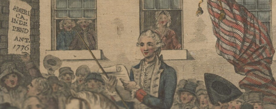 Man reading Declaration of Independence to crowd