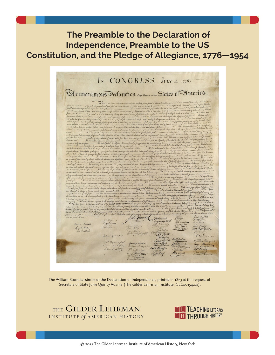 The cover of lesson plan The Preamble to the Declaration of Independence, Preamble to the US Constitution, and the Pledge of Allegiance, 1776-1954.