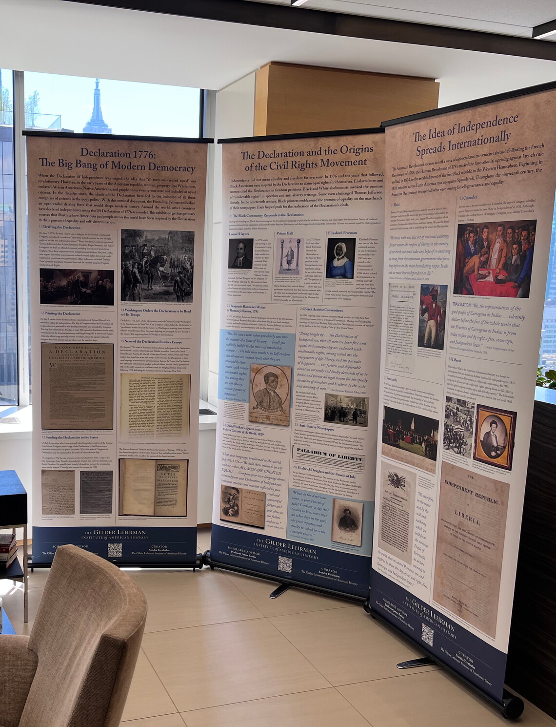 3 panels of declaration exhibition set up