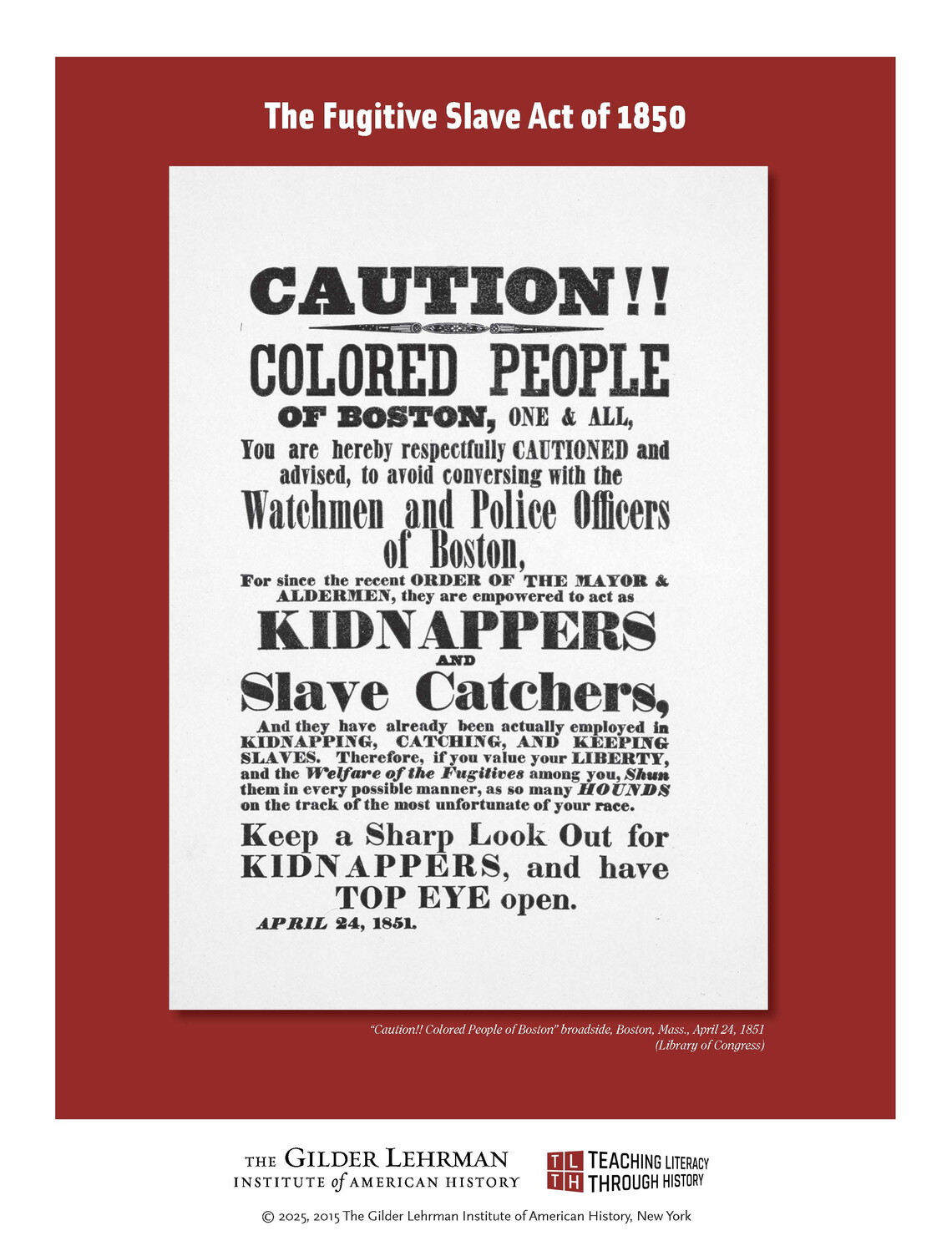 Front page of the GLI Fugitive Slave Act lesson plan