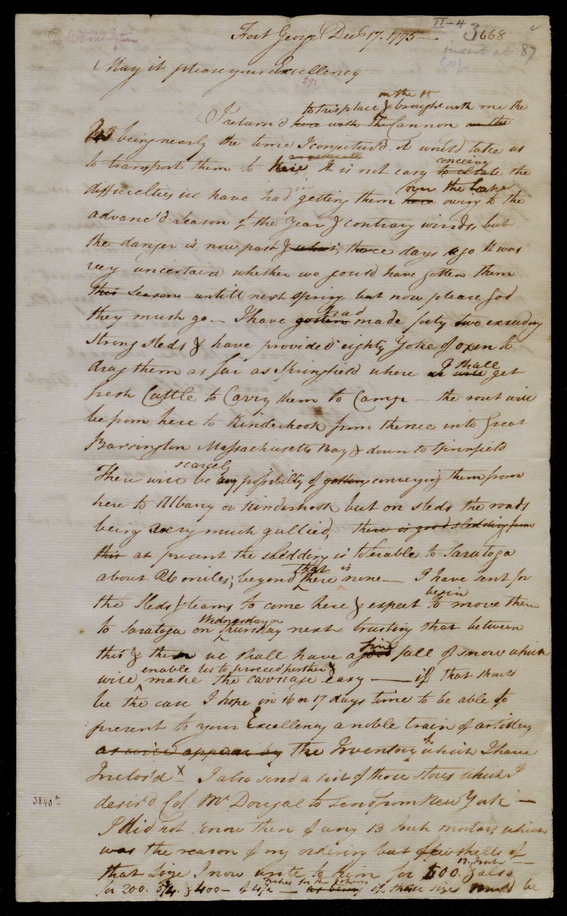 Knox to Washington, 1775